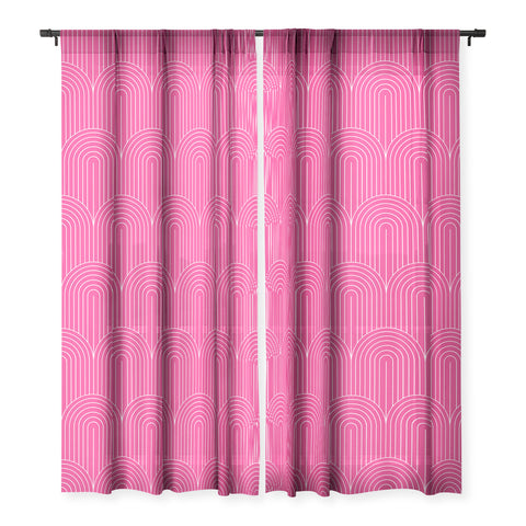 Colour Poems Art Deco Arch Pattern Pink Sheer Window Curtain