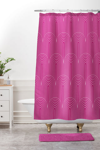 Colour Poems Art Deco Arch Pattern Pink Shower Curtain And Mat