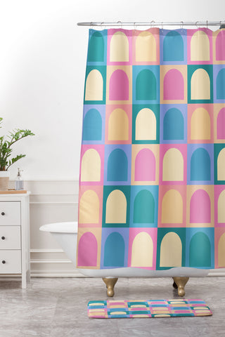 Colour Poems Checker Arches I Pastel Tones Shower Curtain And Mat