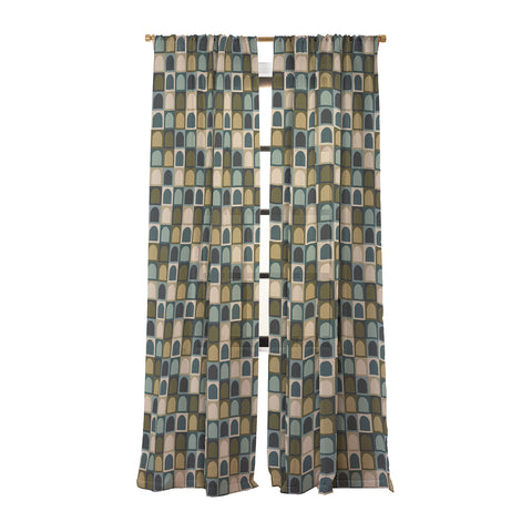Colour Poems Checker Arches II Earthy Tones Sheer Window Curtain