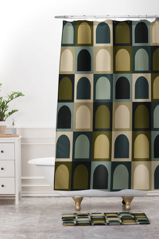Colour Poems Checker Arches II Earthy Tones Shower Curtain And Mat