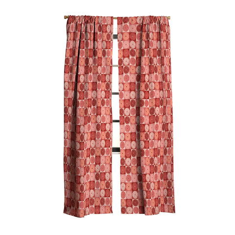 Colour Poems Checker Daisies I Red Pink Blackout Window Curtain