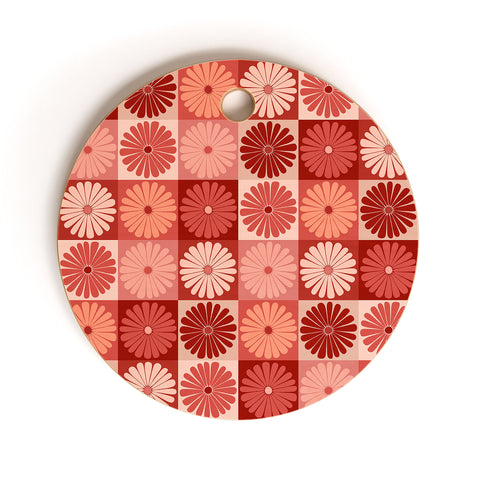 Colour Poems Checker Daisies I Red Pink Cutting Board Round