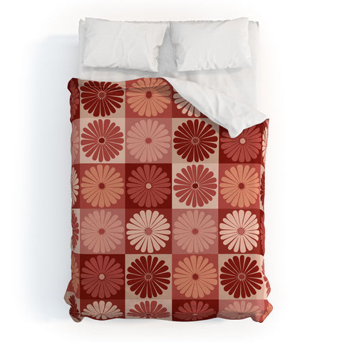 Colour Poems Checker Daisies I Red Pink Duvet Cover