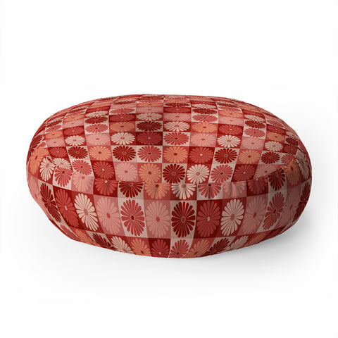 Colour Poems Checker Daisies I Red Pink Floor Pillow Round