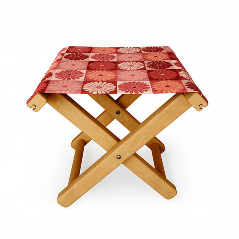 Colour Poems Checker Daisies I Red Pink Folding Stool