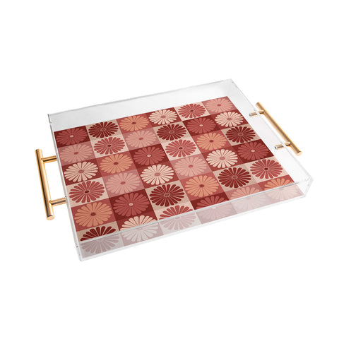 Colour Poems Checker Daisies I Red Pink Acrylic Tray
