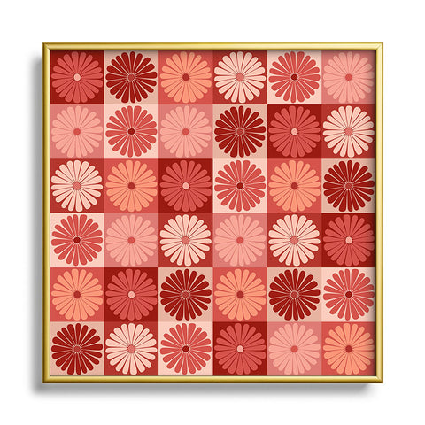 Colour Poems Checker Daisies I Red Pink Square Metal Framed Art Print