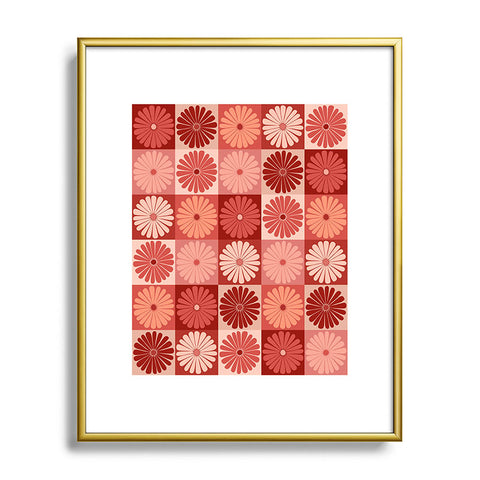 Colour Poems Checker Daisies I Red Pink Metal Framed Art Print