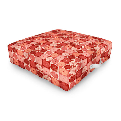 Colour Poems Checker Daisies I Red Pink Outdoor Floor Cushion
