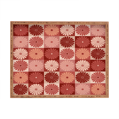 Colour Poems Checker Daisies I Red Pink Rectangular Tray