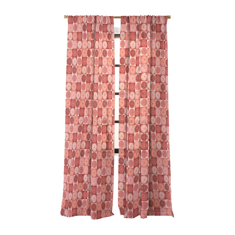 Colour Poems Checker Daisies I Red Pink Sheer Window Curtain