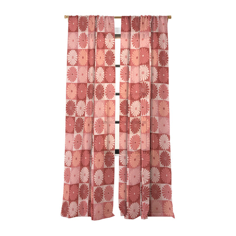 Colour Poems Checker Daisies I Red Pink Sheer Non Repeat