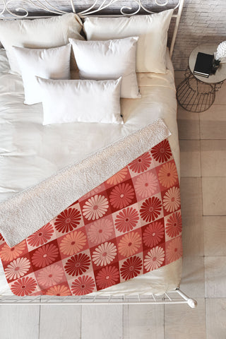 Colour Poems Checker Daisies I Red Pink Fleece Throw Blanket