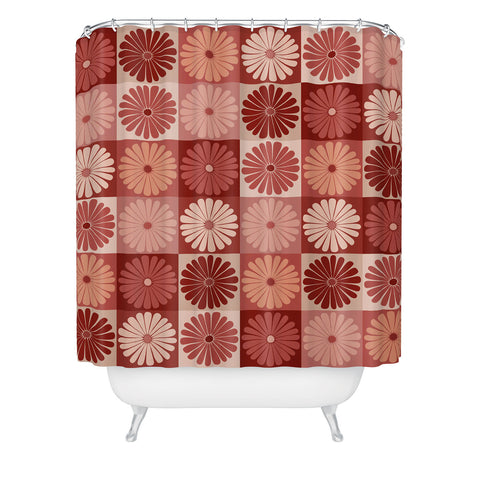 Colour Poems Checker Daisies I Red Pink Shower Curtain
