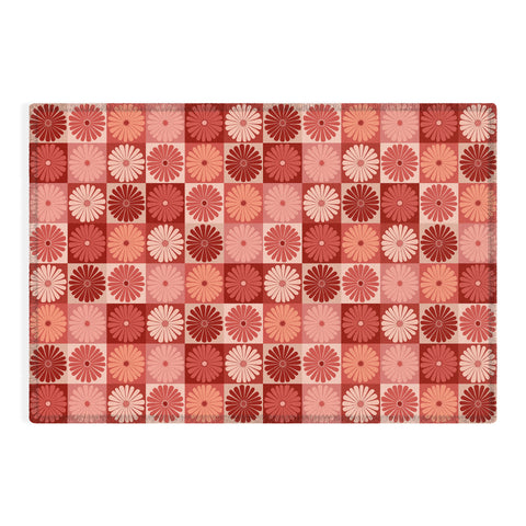 Colour Poems Checker Daisies I Red Pink Outdoor Rug