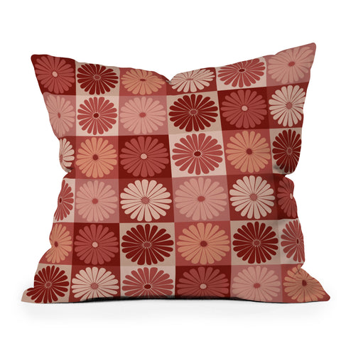 Colour Poems Checker Daisies I Red Pink Outdoor Throw Pillow
