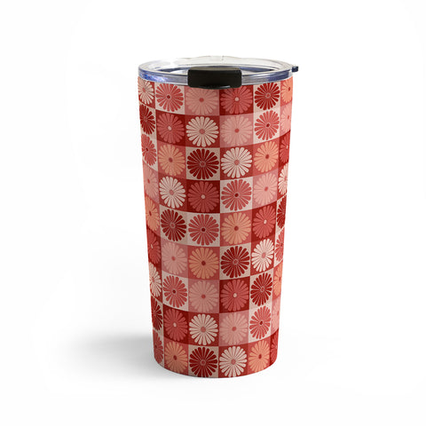 Colour Poems Checker Daisies I Red Pink Travel Mug