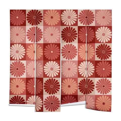 Colour Poems Checker Daisies I Red Pink Wall Mural