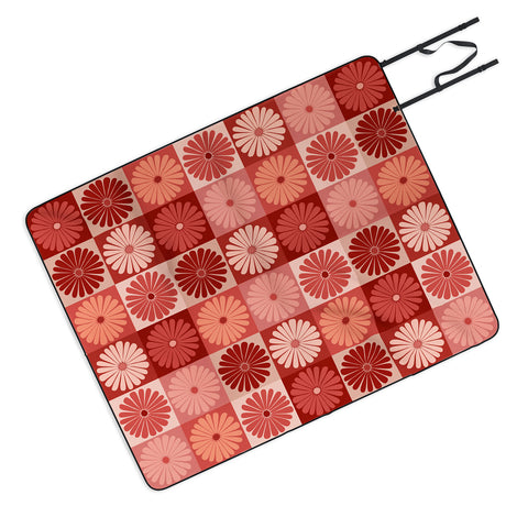 Colour Poems Checker Daisies I Red Pink Picnic Blanket