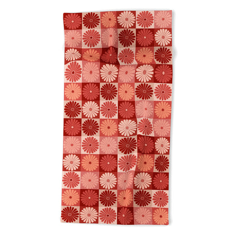 Colour Poems Checker Daisies I Red Pink Beach Towel