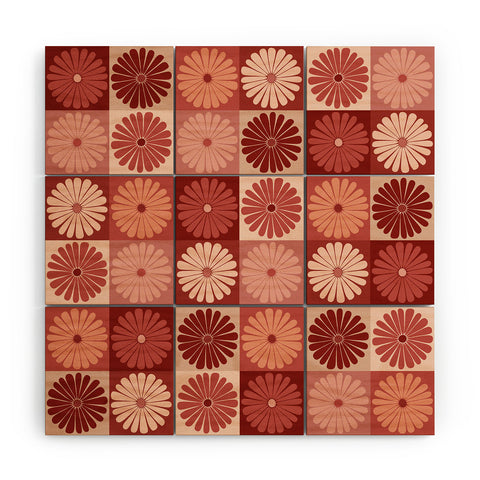 Colour Poems Checker Daisies I Red Pink Wood Wall Mural