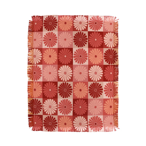 Colour Poems Checker Daisies I Red Pink Throw Blanket