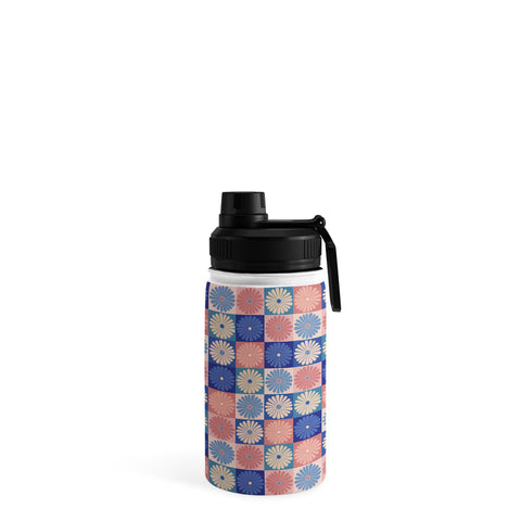 Colour Poems Checker Daisies II Blue Pink Water Bottle