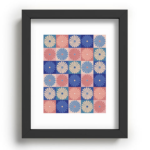 Colour Poems Checker Daisies II Blue Pink Recessed Framing Rectangle