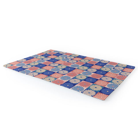 Colour Poems Checker Daisies II Blue Pink Area Rug