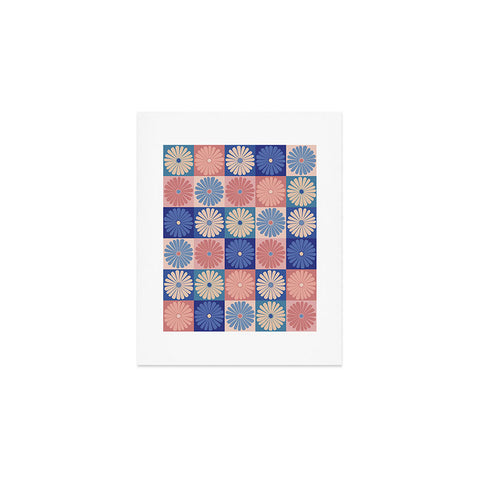 Colour Poems Checker Daisies II Blue Pink Art Print
