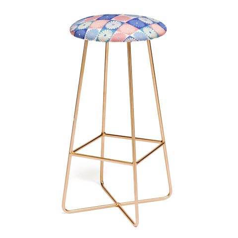 Colour Poems Checker Daisies II Blue Pink Bar Stool