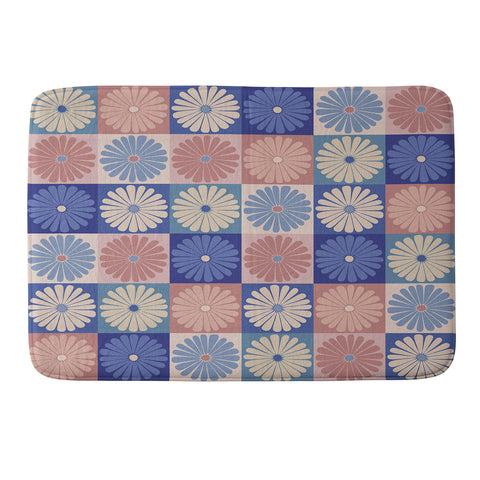 Colour Poems Checker Daisies II Blue Pink Memory Foam Bath Mat