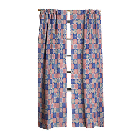 Colour Poems Checker Daisies II Blue Pink Blackout Window Curtain