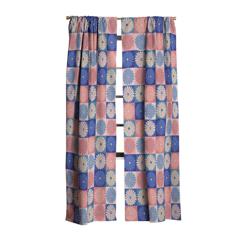 Colour Poems Checker Daisies II Blue Pink Blackout Non Repeat