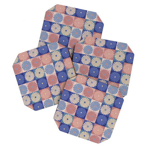 Colour Poems Checker Daisies II Blue Pink Coaster Set