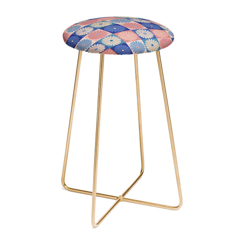 Colour Poems Checker Daisies II Blue Pink Counter Stool