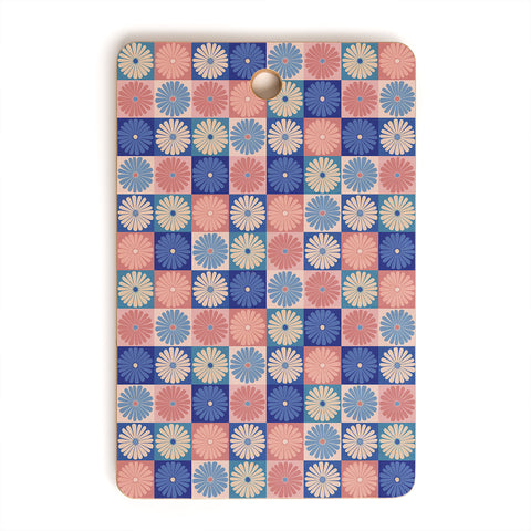 Colour Poems Checker Daisies II Blue Pink Cutting Board Rectangle