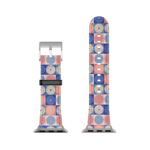 Colour Poems Checker Daisies II Blue Pink Apple Watch Band