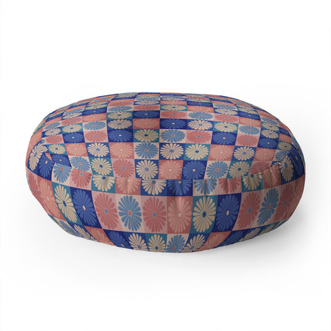 Colour Poems Checker Daisies II Blue Pink Floor Pillow Round
