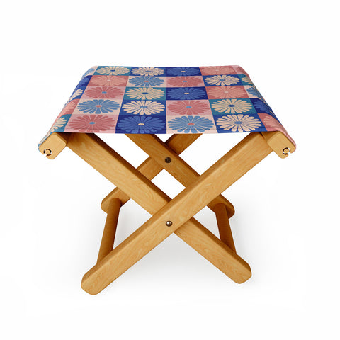 Colour Poems Checker Daisies II Blue Pink Folding Stool
