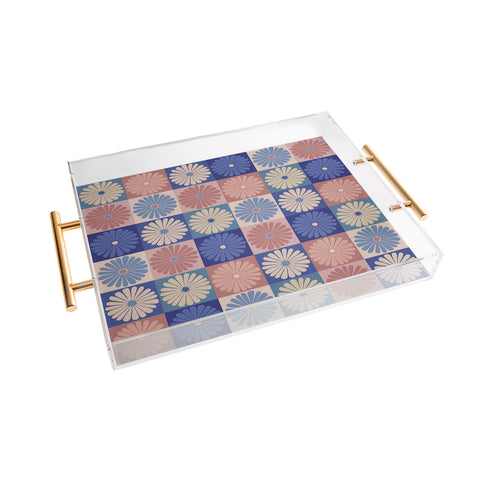 Colour Poems Checker Daisies II Blue Pink Acrylic Tray