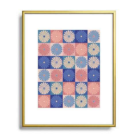 Colour Poems Checker Daisies II Blue Pink Metal Framed Art Print