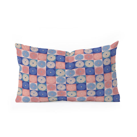 Colour Poems Checker Daisies II Blue Pink Oblong Throw Pillow