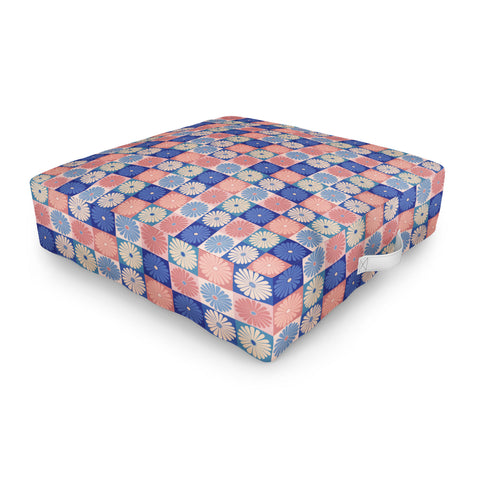 Colour Poems Checker Daisies II Blue Pink Outdoor Floor Cushion