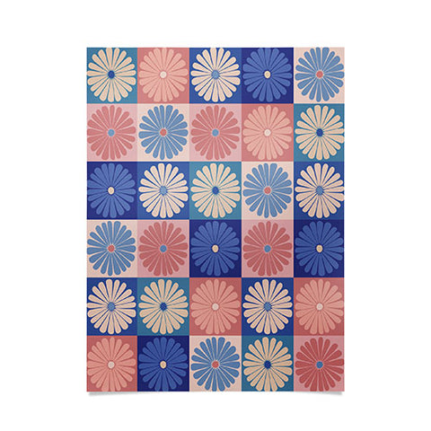Colour Poems Checker Daisies II Blue Pink Poster