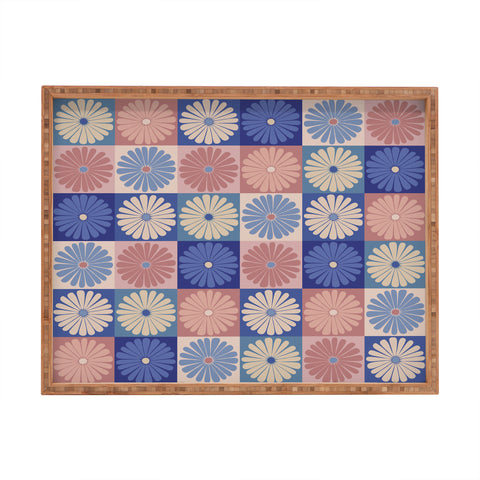 Colour Poems Checker Daisies II Blue Pink Rectangular Tray