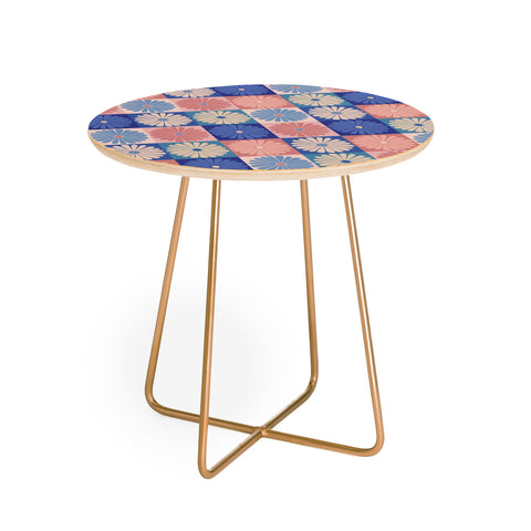 Colour Poems Checker Daisies II Blue Pink Round Side Table