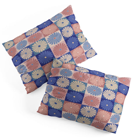 Colour Poems Checker Daisies II Blue Pink Pillow Shams
