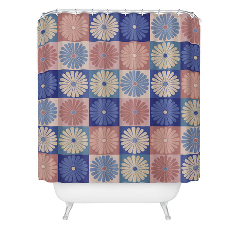 Colour Poems Checker Daisies II Blue Pink Shower Curtain